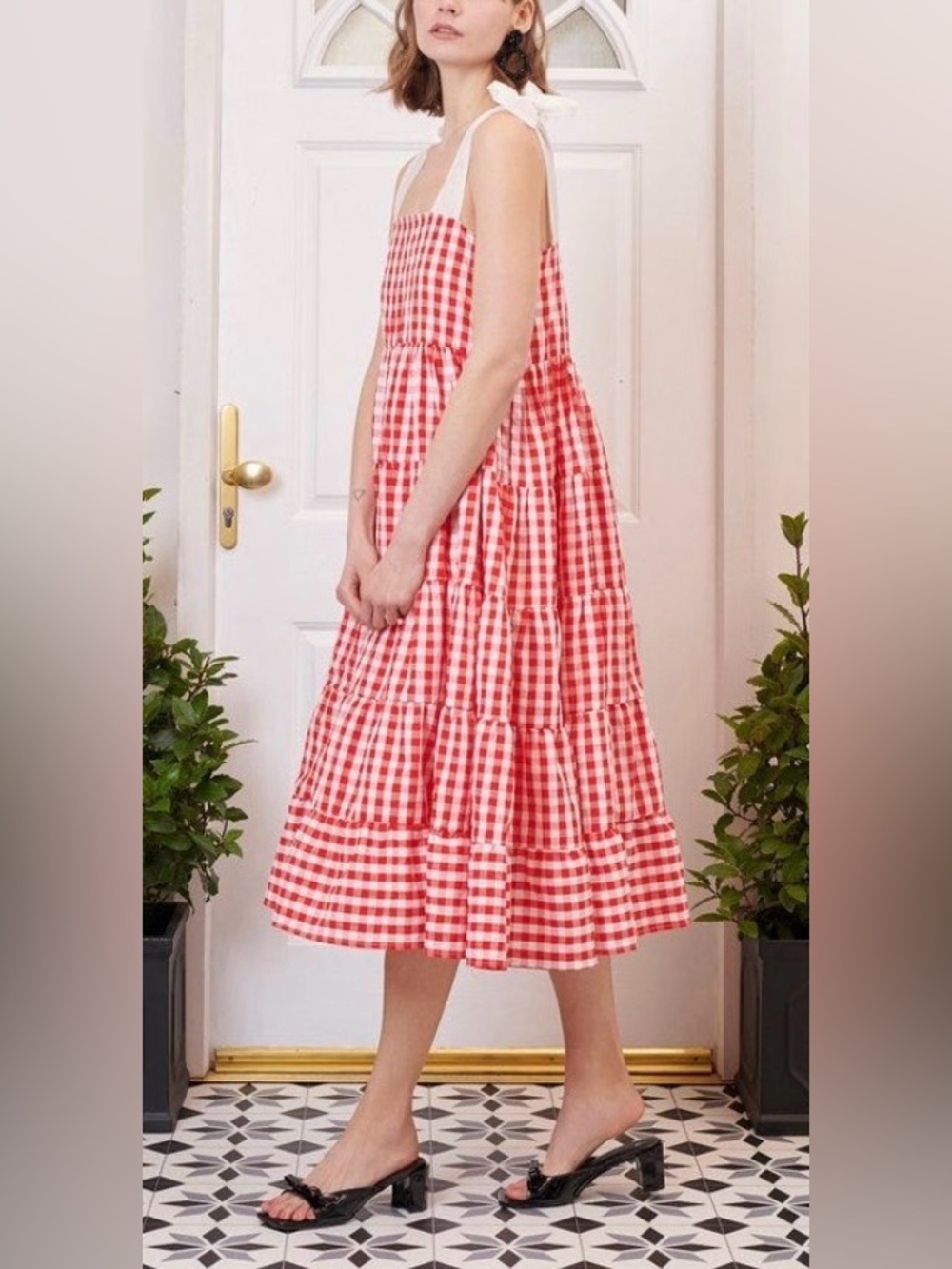 Sister Jane Love Note Gingham Midi Dress NWT Red White Cottagecore Picnic M
